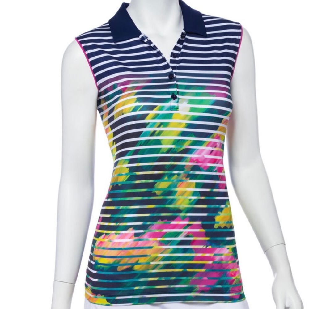 Treasure Island Group Sleeveless Watercolor Stripe Print Polo